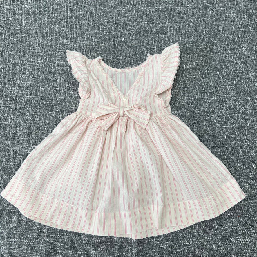 Girls 12-18 Month Cream & Pink Striped Summer Dress