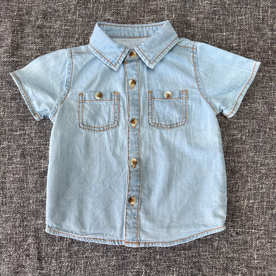 Boys 6-9 Month Light Blue Denim Style Short Sleeved Shirt