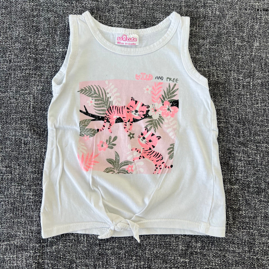 Girls 9-12 Month White Tiger Vest Top