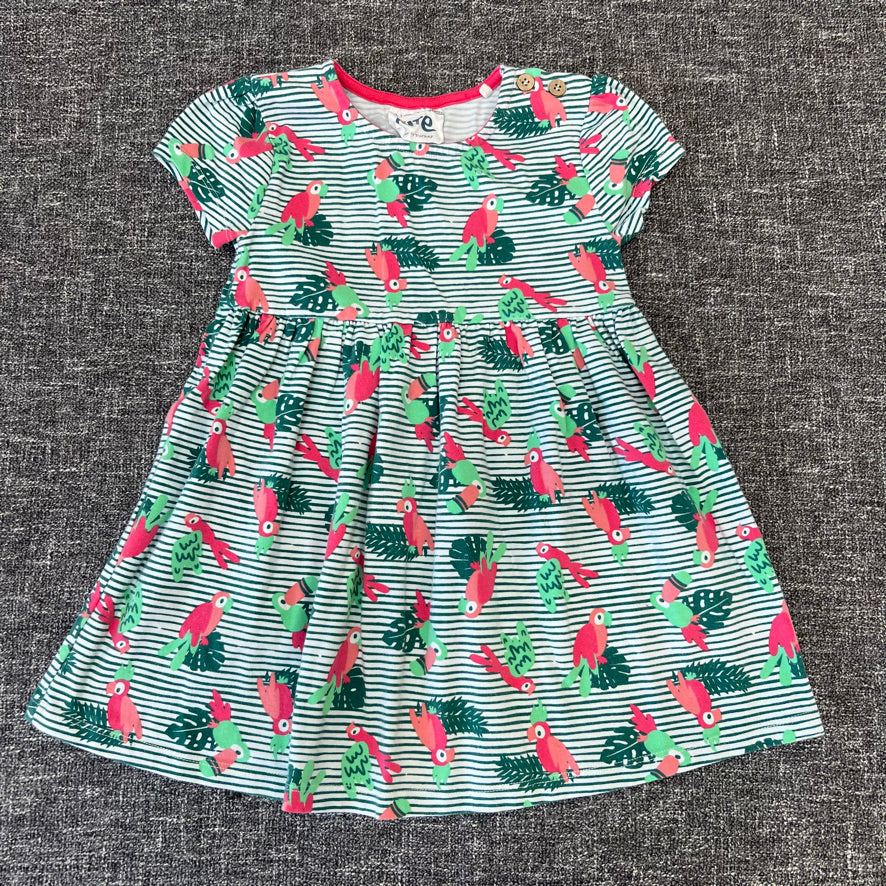 Girls 12-18 Month Green & White Stripe Parrott Print Summer Dress