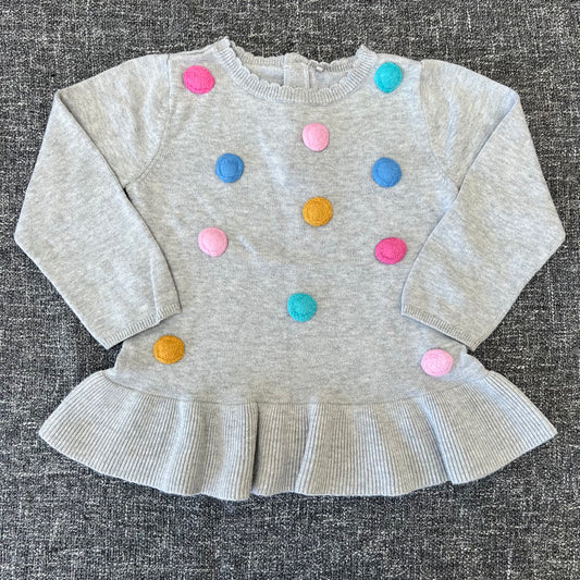 Girls 12-18 Month Grey Knitted Jumper With Coloured Spots