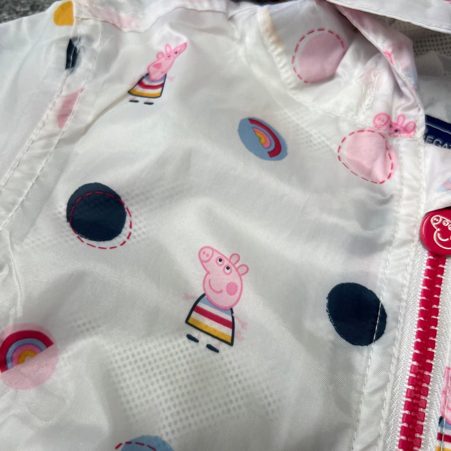 Girls 12-18 Month White "Peppa Pig" Rain Coat With A Peppa Pig And Coloured Spot Pattern NEW