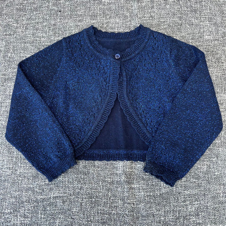 Girls 12-18 Month Blue Bolero Cardigan With Blue Metallic Thread