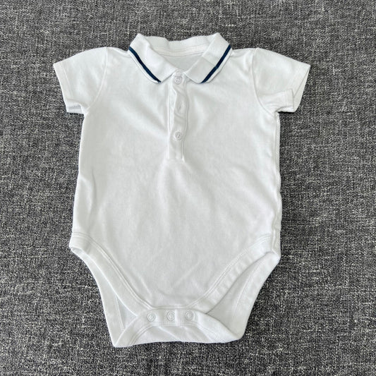 BOys 12-18 Month Plain White Polo Style Short Sleeved Bodysuit (PIP)