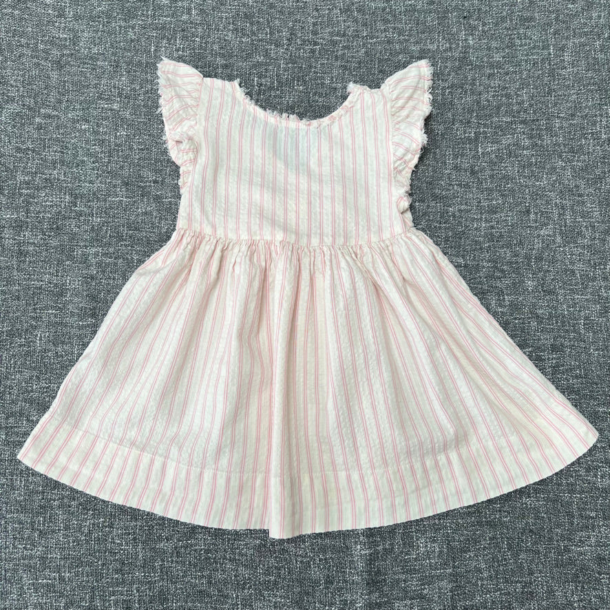 Girls 12-18 Month Cream & Pink Striped Summer Dress