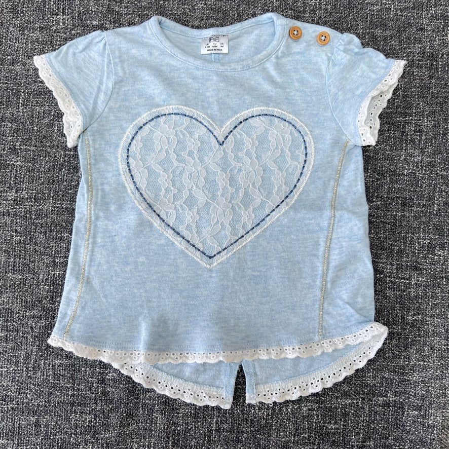 Girls 6-9 Month Pale Blue Heart Motif T-shirt