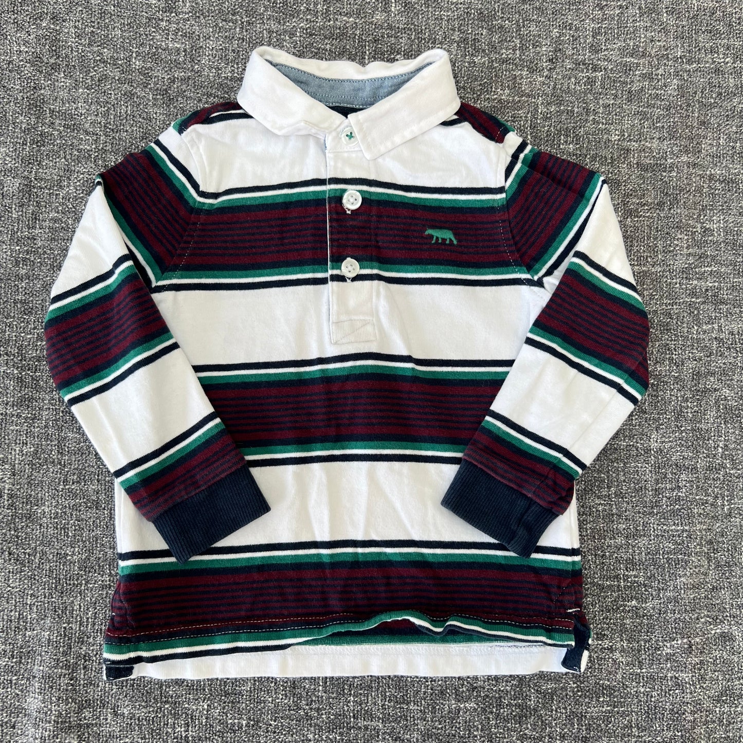 Boys 2-3 Year White, Green, Blue, & Burgundy Rugby Style Long Sleeved Top