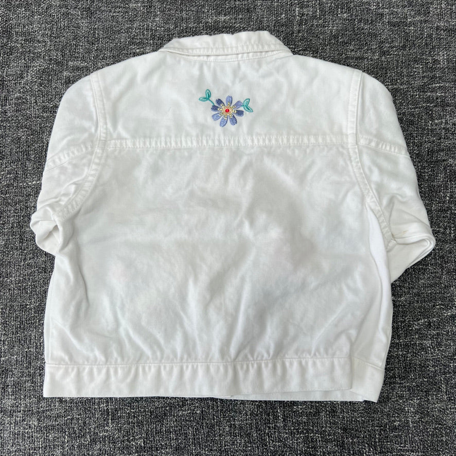 Girls 12-18 Month White Denim Jacket With Embroidered Flowers