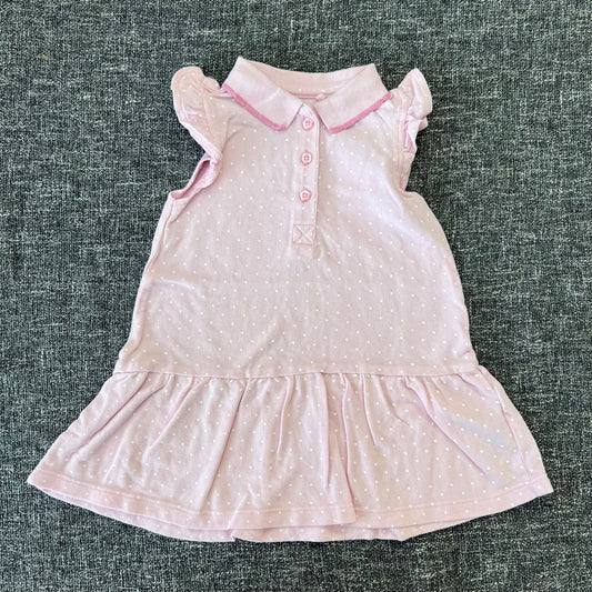 Girls 9-12 Month Pink Polo & White Spot Shirt Style Short Sleeved Summer Dress