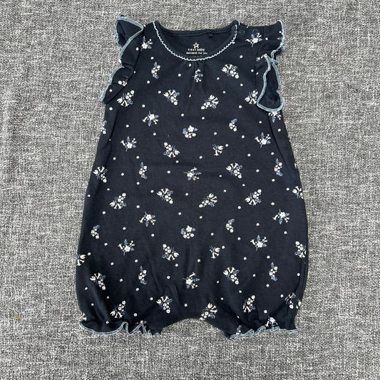 Girls 6-9 Month Navy Blue Summer Romper With White Flower Pattern