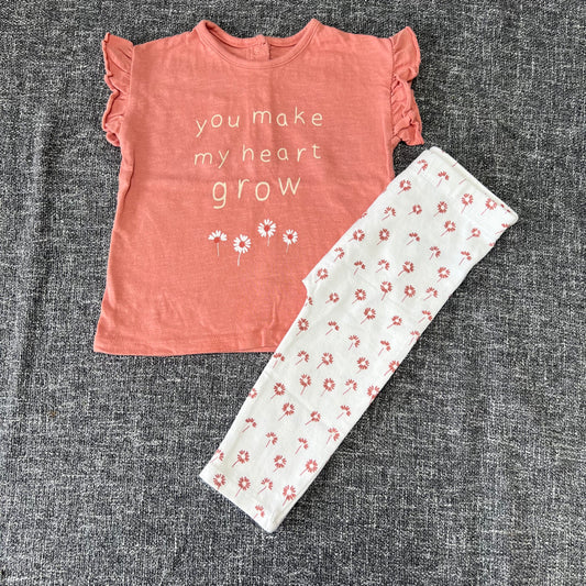 Girls 6-9 Month Orange "You Make Me Grow" T-shirt & Leggings Outfit