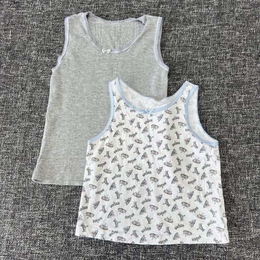 Girls 2-3 Grey & White Sleeveless Vests 2Pk