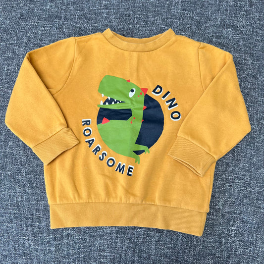 Boys 2-3 Year Yellow "Dino Roarsome" Sweatshirt Jumper