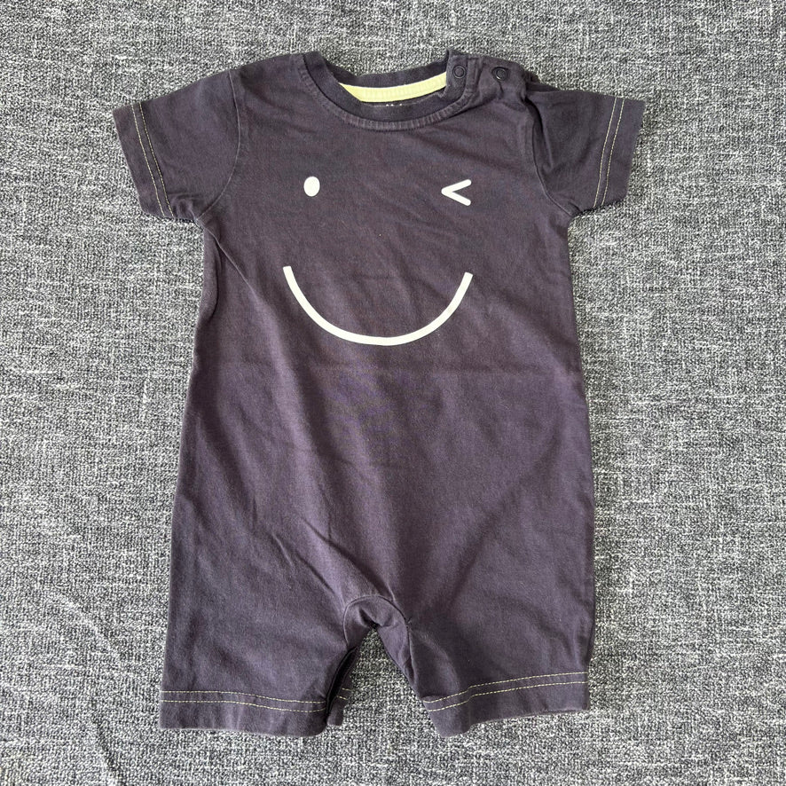 Boys 9-12 Month Grey Summer Romper With Smiley Face (PIP)