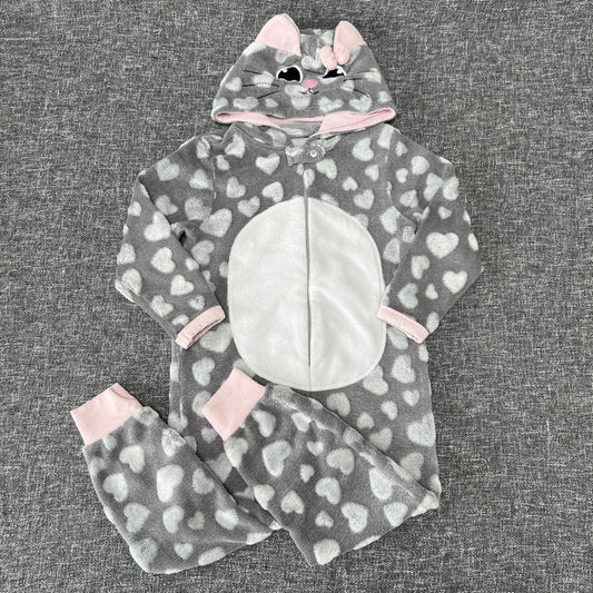 Girls 5-6 Year Grey Cat Fleece All-in-one / Onesie