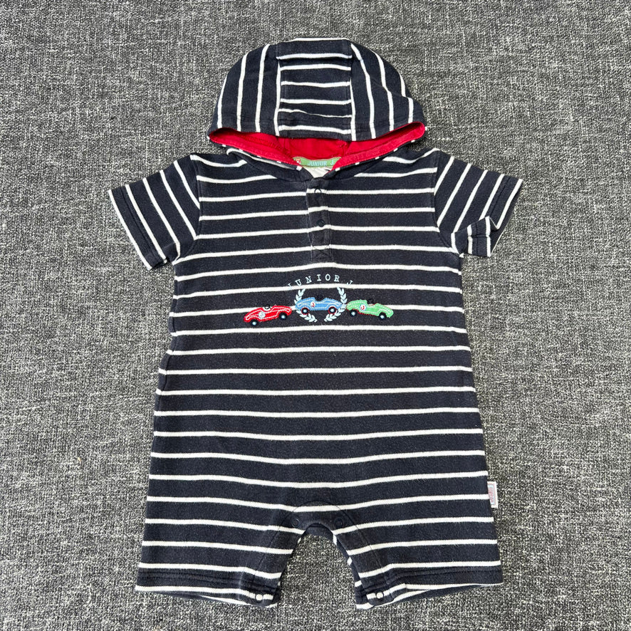 Boys 6-9 Month Blue & White Striped Summer Romper "Junior J"