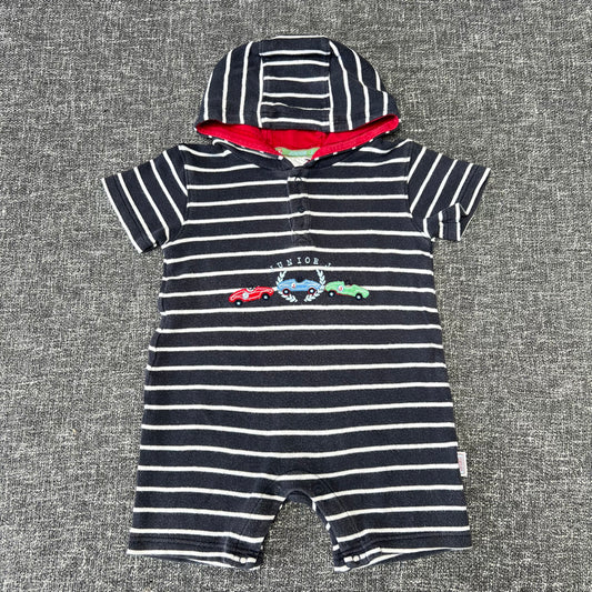 Boys 6-9 Month Blue & White Striped Summer Romper "Junior J"