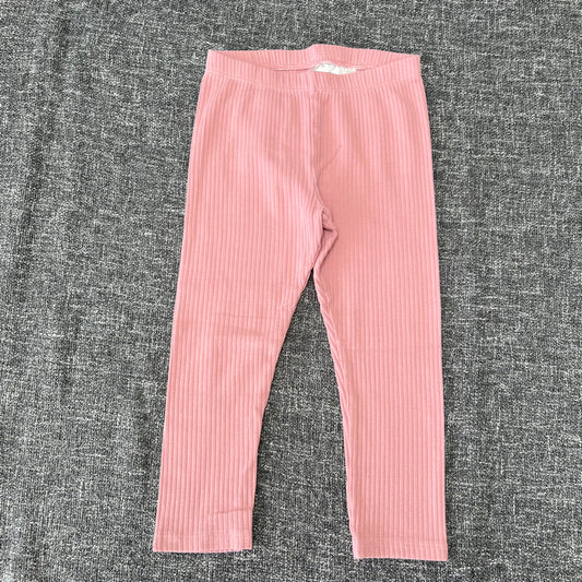 Girls 2-3 Year Plain Pale Pink Ribbed Leggings