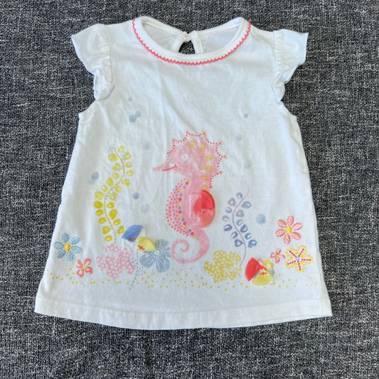 Girls 6-9 Month White T-shirt With Seahorse Detail