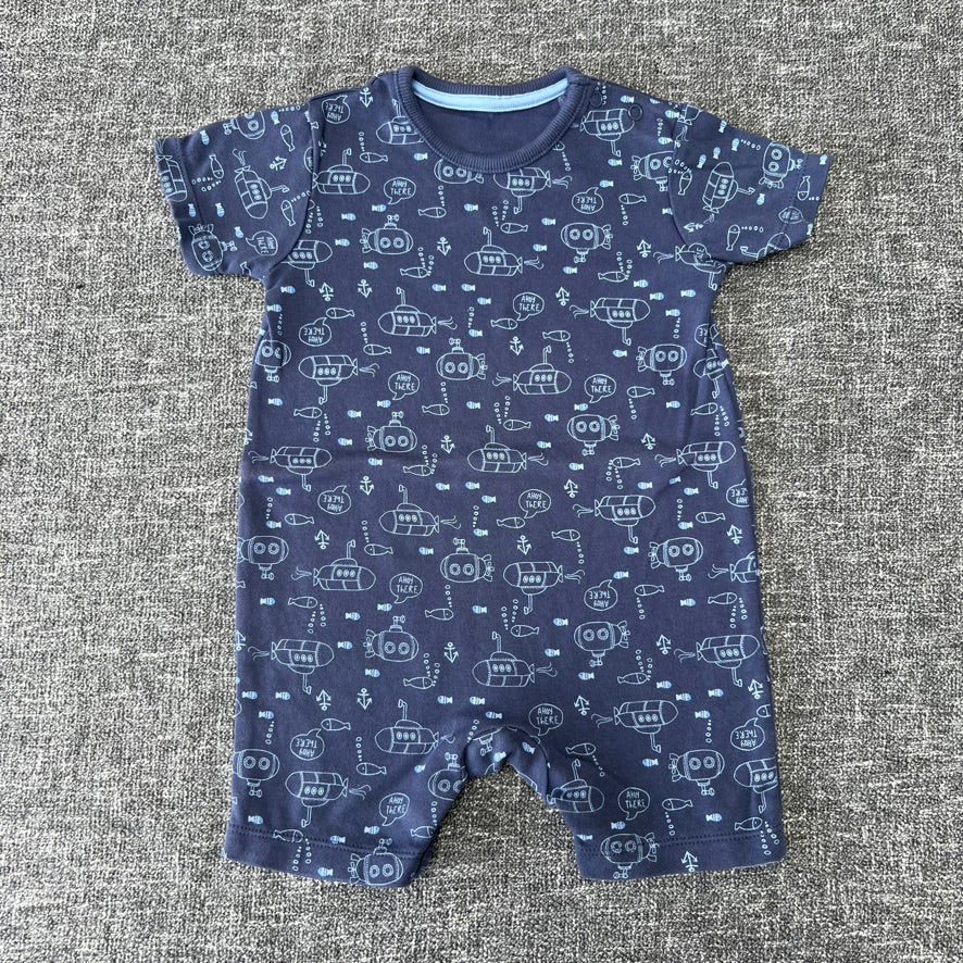 Boys 9-12 Month Blue Summer Romper With Submarine Print