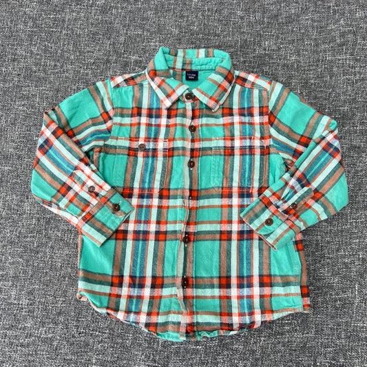 Boys 3-4 Year Green & Orange Check Long Sleeved Shirt