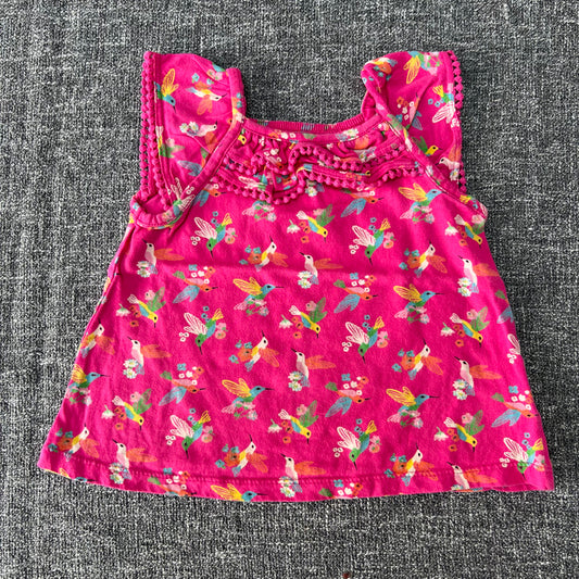 Girls 9-12 Month Pink Humming Bird Print Sleeveless T-shirt