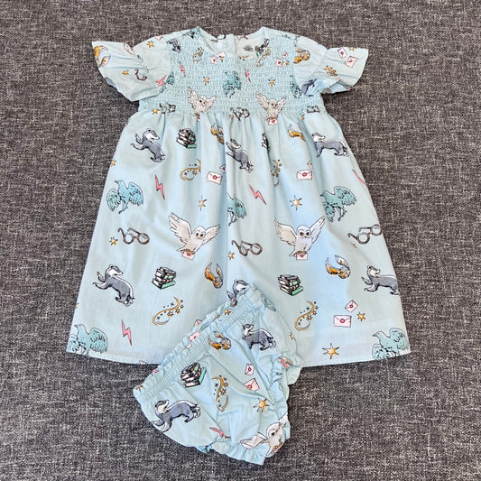 Girls 12-18 Month Pale Blue "Harry Potter" Print Summer Dress & Knickers