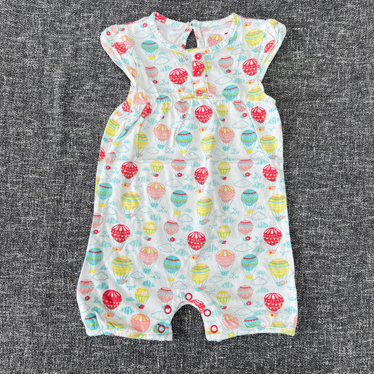 Girls 6-9 Months White Summer Romper With Hot Air Balloon Print