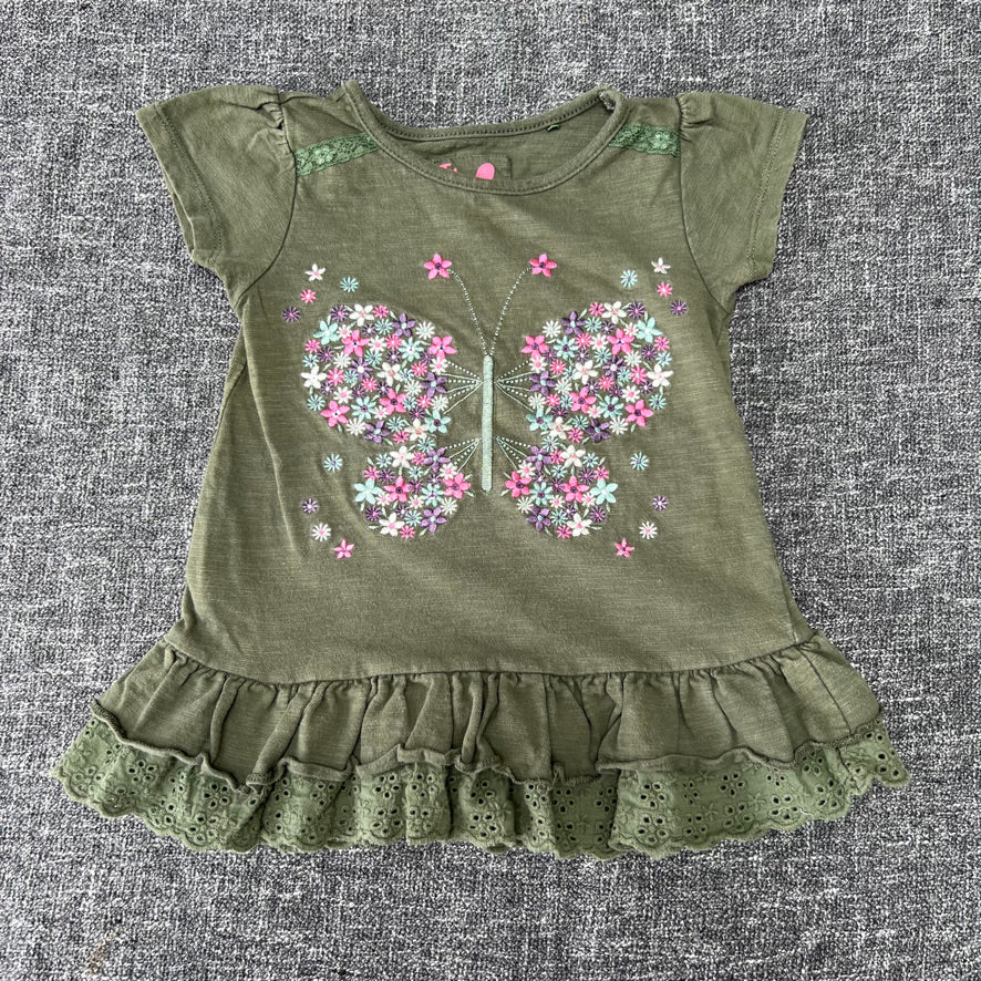 Girls 18-24 Month Green T-shirt With Embroidered Flowers