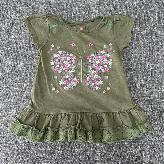 Girls 18-24 Month Green T-shirt With Embroidered Flowers