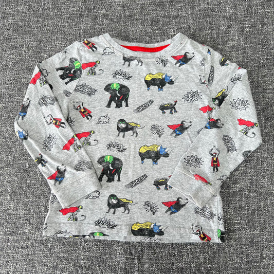 Boys 5-6 Year Grey Long Sleeved Top With Super Hero Animal Print