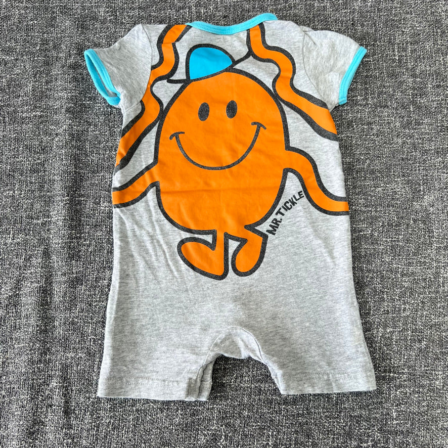 Boys 6-9 Month Grey & Orange  Mr Tickle "It's Tickle Time" Summer Romper