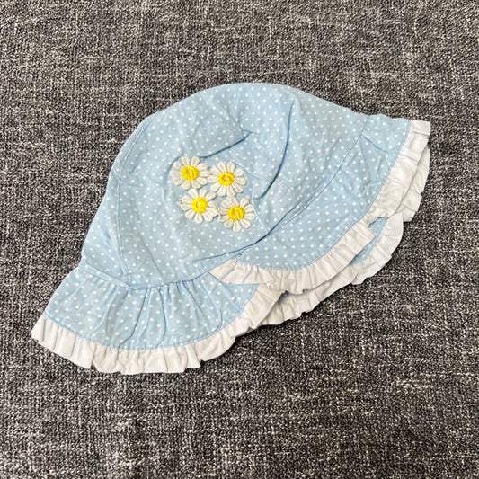 Girls 12-18 Month Blue With A White Spot Sun Hat With Daisys