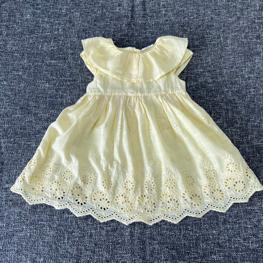 Girls 9-12 Month Plain Yellow Embroidery Anglaise Summer Dress