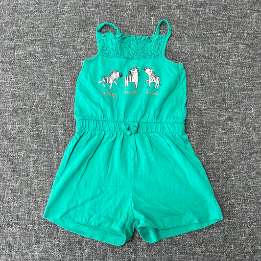 Girls 18-24 Month Green Jersey Jumpsuit With Zebras "Be Happy, Be Cute, Be Kind"