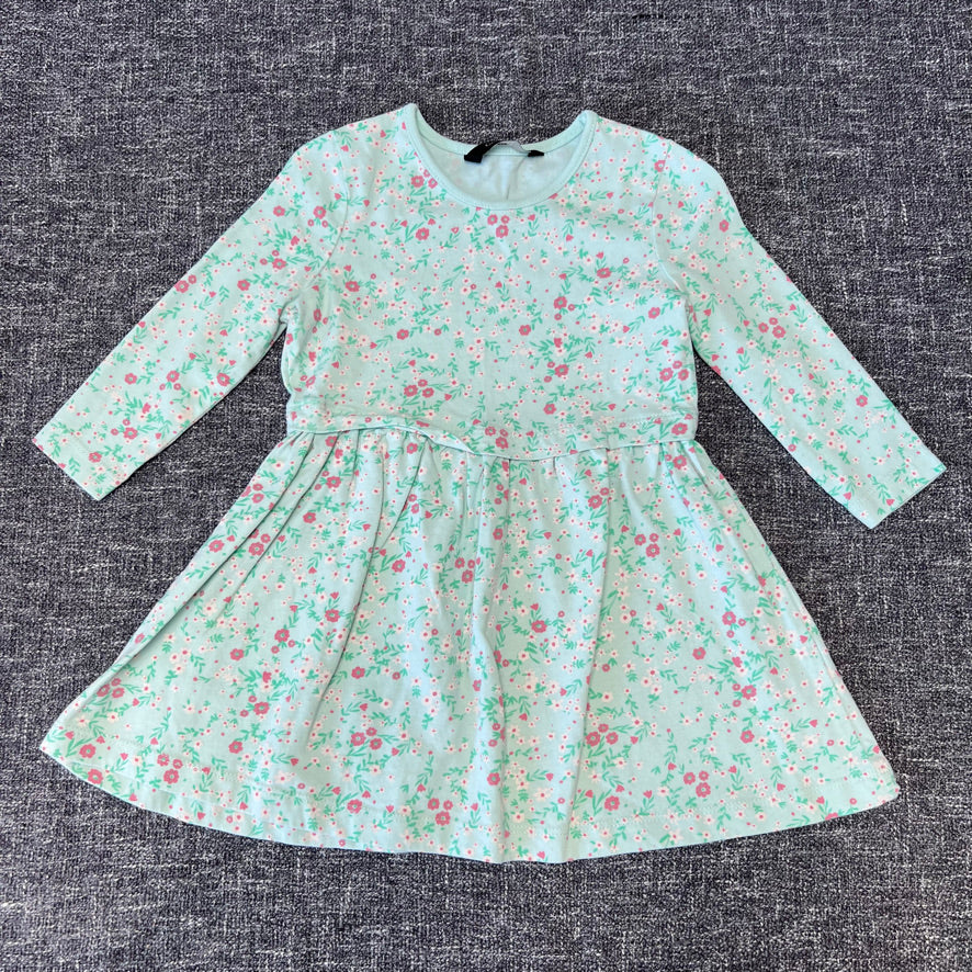 Girls 12-18 Month Green Floral Print Long Sleeved Dress