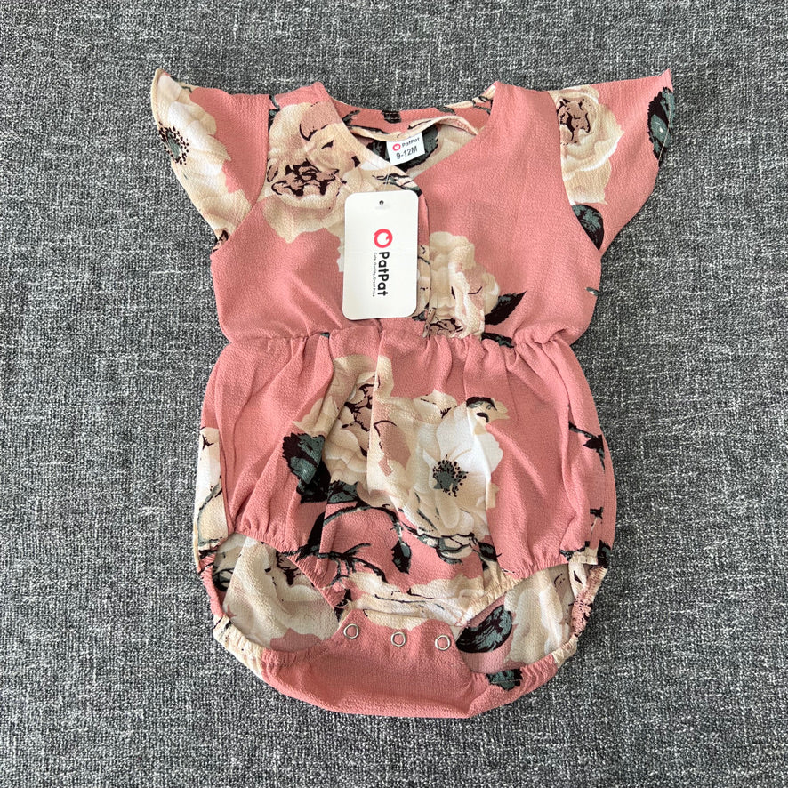 Girls 9-12 Month Pink Floral Print Summer Romper NEW