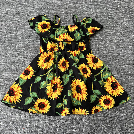 Girls 12-18 Month Black Summer Dress With A Sunflower Print