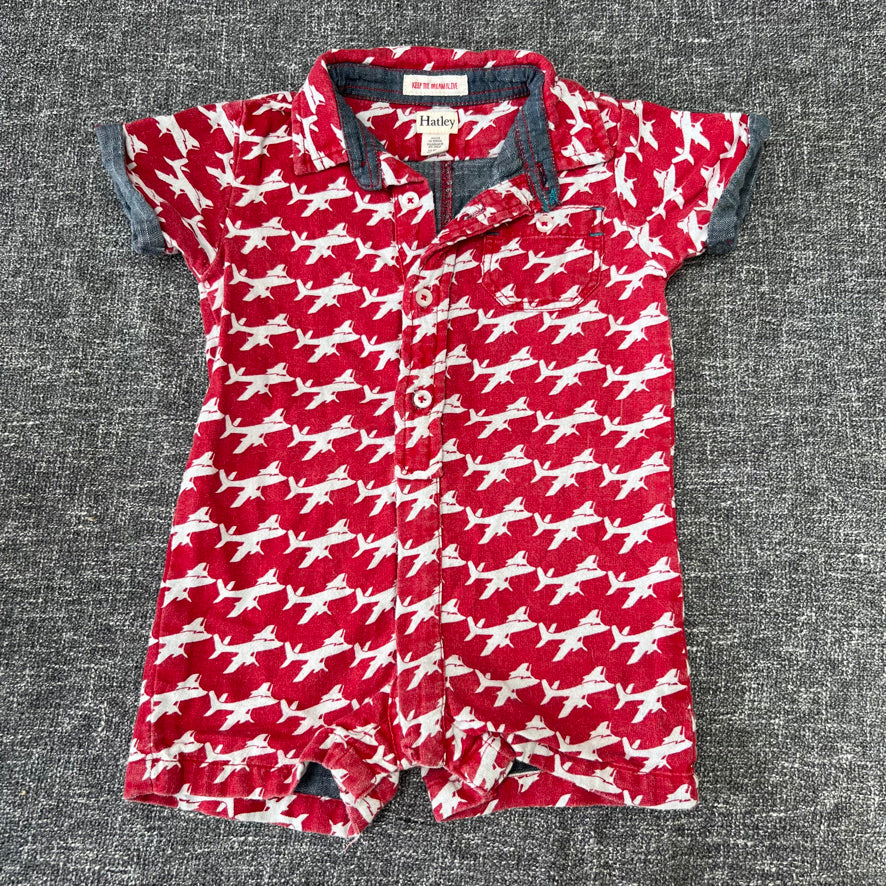 Boys 6-9 Month Red & White Plane Print Summer Romper