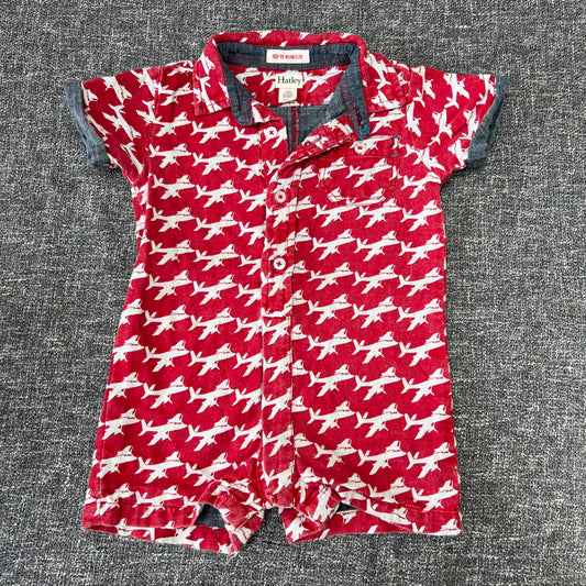 Boys 6-9 Month Red & White Plane Print Summer Romper