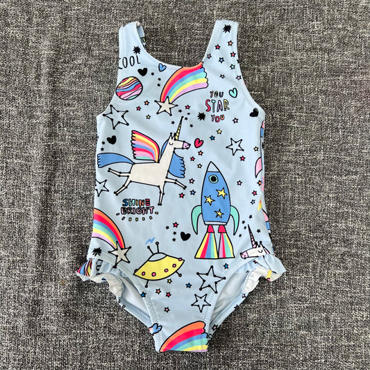 Girls 6-9 Month Blue Unicorn Print Swim Suit