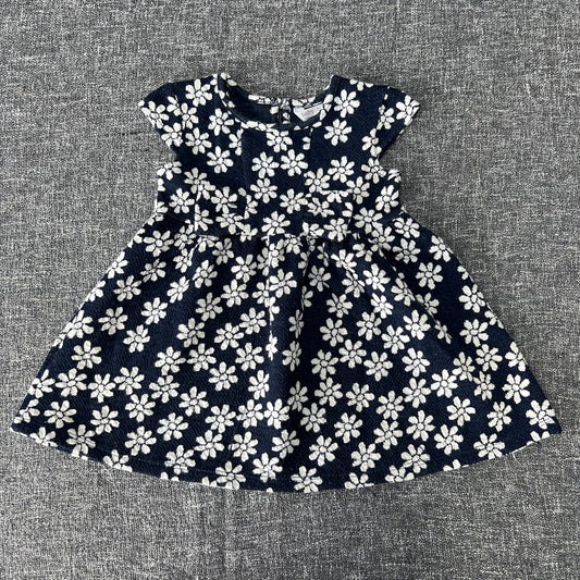 Girls 9-12 Month Blue & White Floral Patterned Short Sleeved Dress