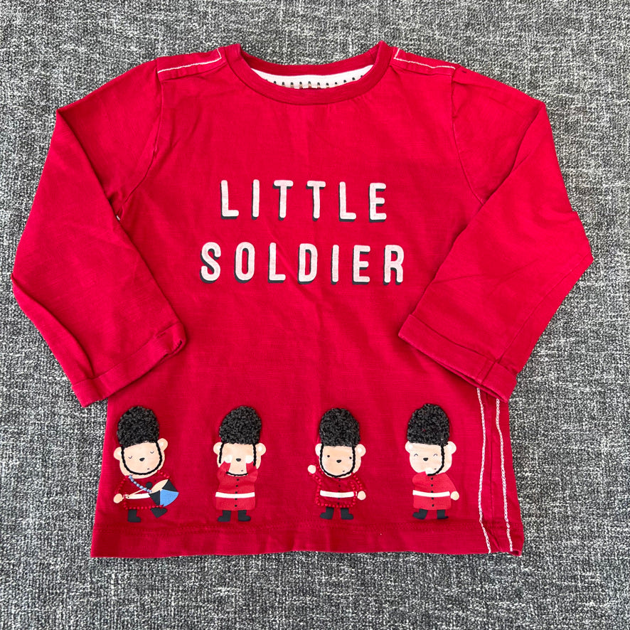 Boys 2-3 Year Red " Little Soldier" Long Sleeved Top