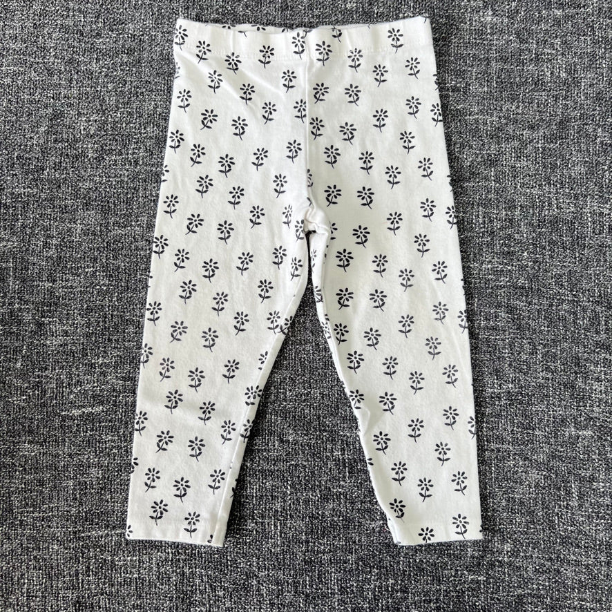 Girls 9-12 Month White Leggings With Black Flower Print