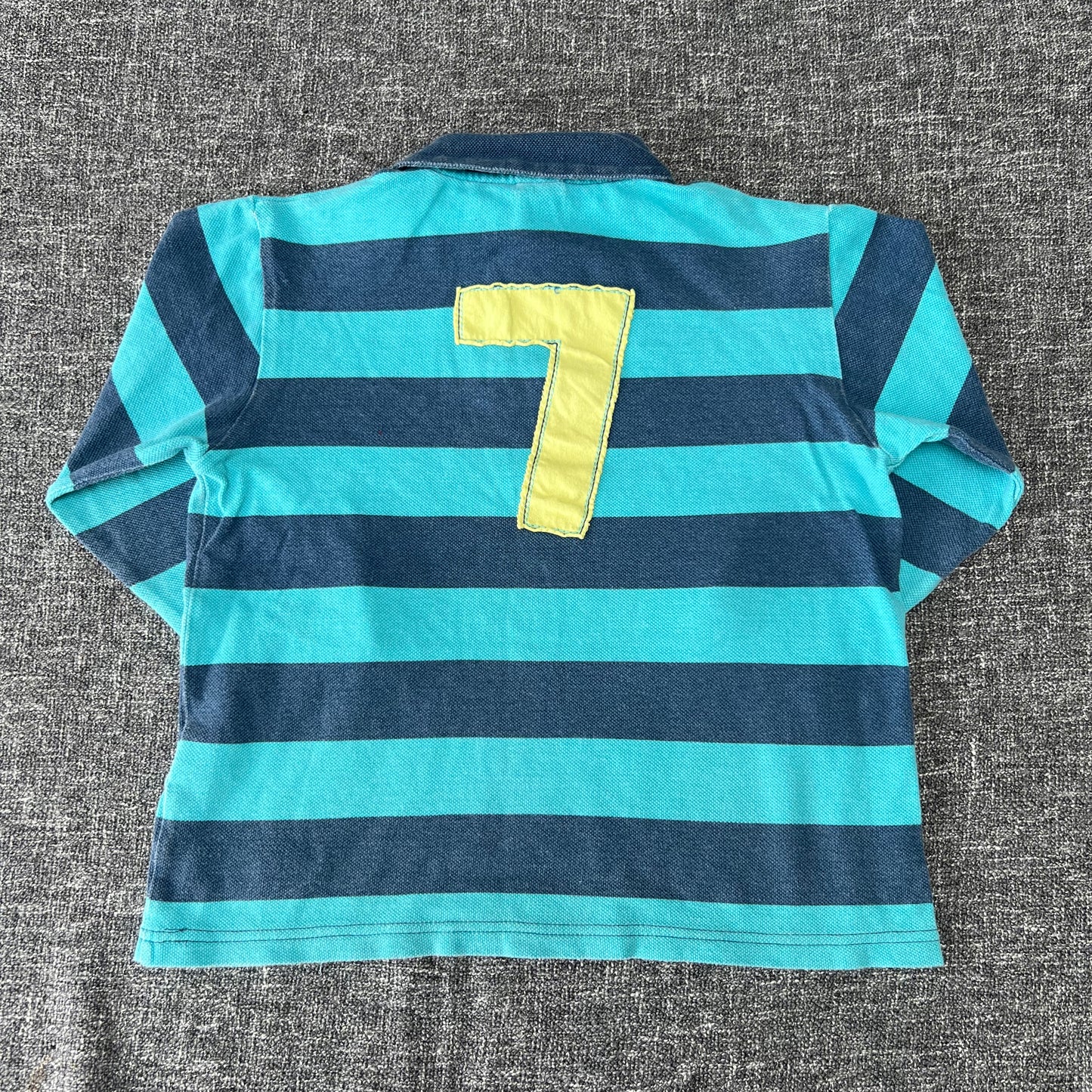 Boys 5-6 Year Blue & Turquoise Striped Polo Neck Long Sleeved Top (PIP)