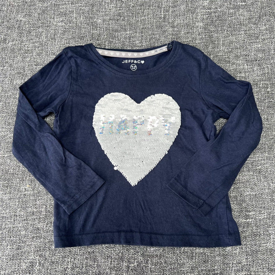 Girls 18-24 Month Blue Long Sleeved Top With Sequined "Happy" Heart