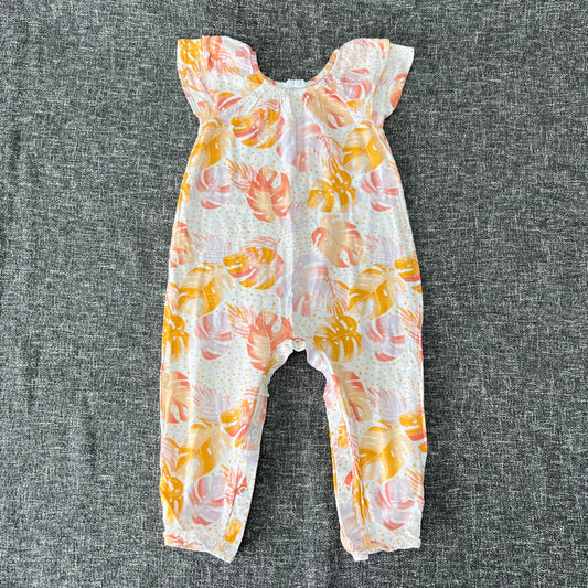 Girls 2-3 Year Orange & White Tropical Print Summer Jumpsuit