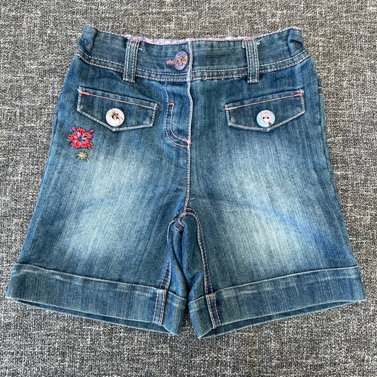 Girls 12-18 Month Blue Denim Shorts With Flower Embroidery