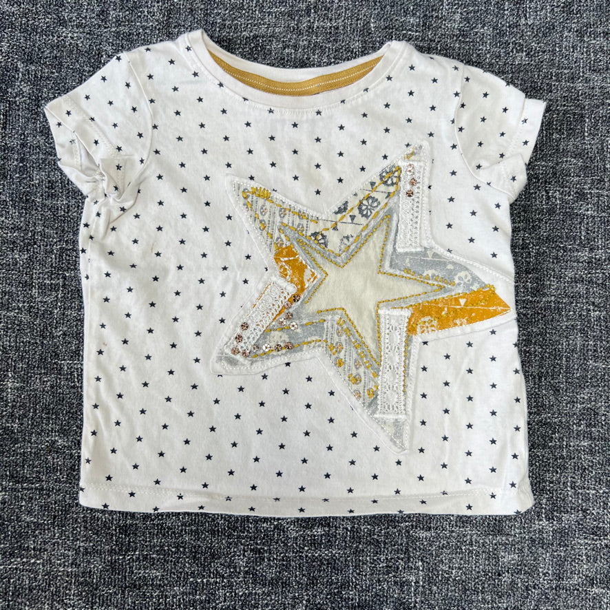 Girls 6-9 Month Beige & Yellow T-shirt With Blue Star Print & Large Appliqué Star