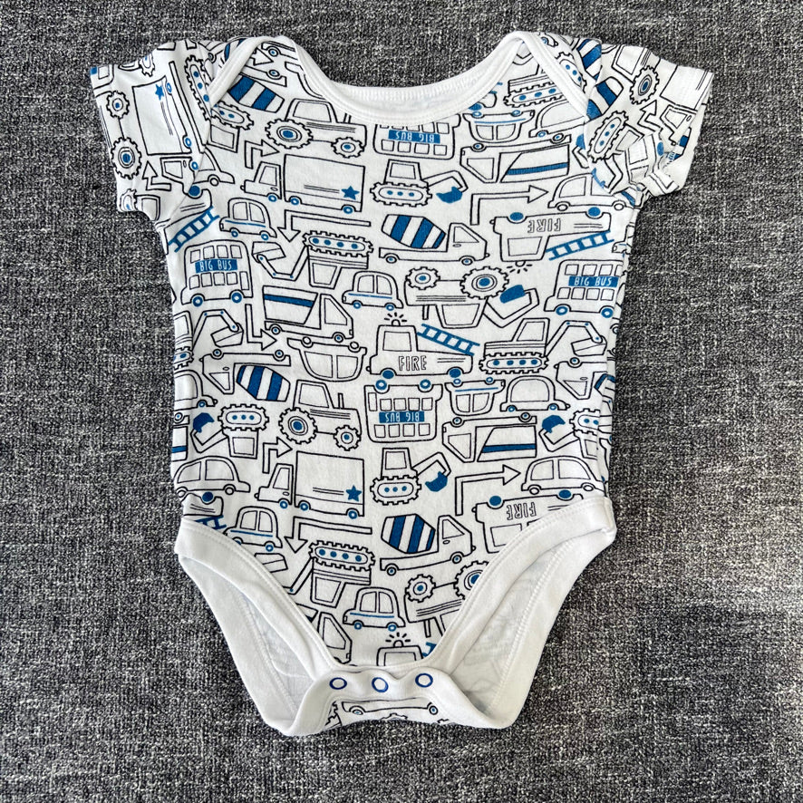 Boys 9-12 Month White Transport Print Short Sleeved Bodysuit